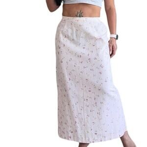 Coldwater Creek Linen Blend Floral Midi Skirt Pink White Cottagecore vintage M